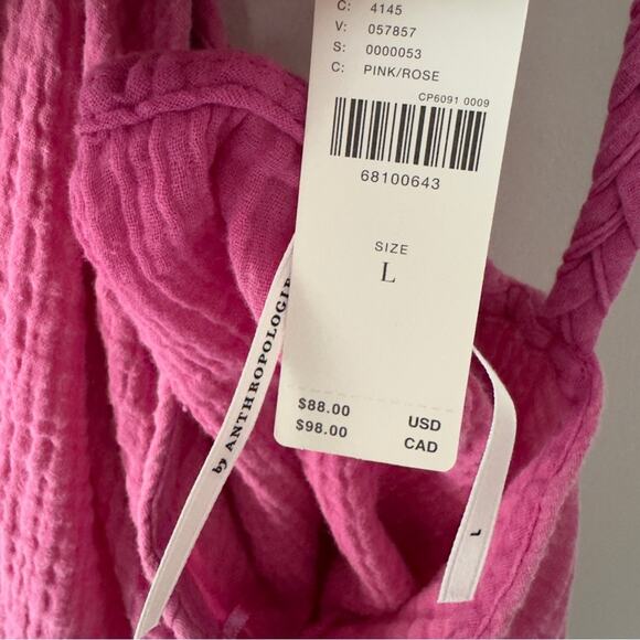 Anthropologie Pink gauze fabric braided strap mini dress halter 100% cotton NWT - Picture 10 of 13